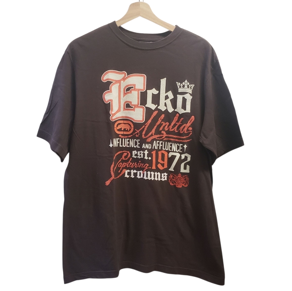 Ecko Unlimited T Shirt Rhino Logo Brown Graphic Classic Hip Hop Size XL